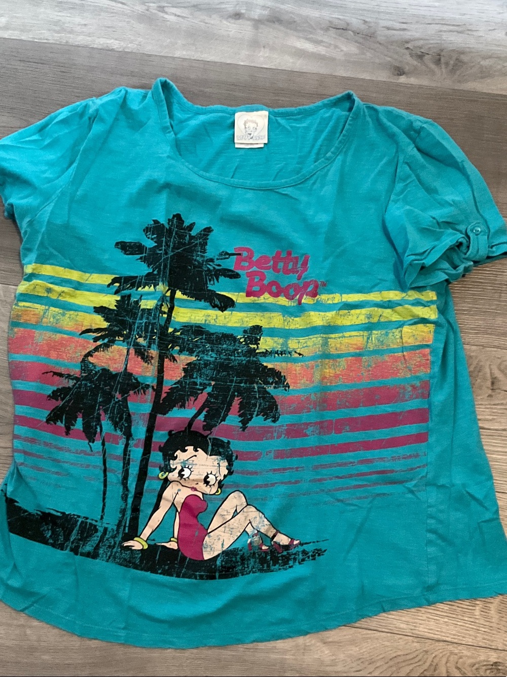 Betty Boop Teal Short-Sleeve Graphic Tee with Sunset Stripes